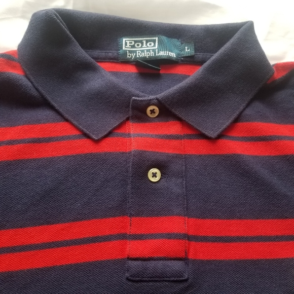 POLO Ralph Lauren red blue striped polo large shirt vintage - Picture 4 of 8